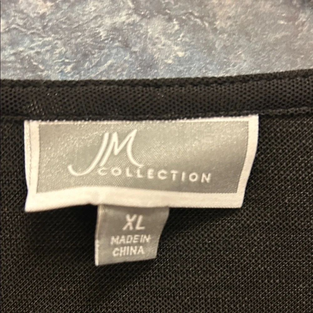 JM Collection Black Blouse with Red Embroidery - Picture 2 of 5
